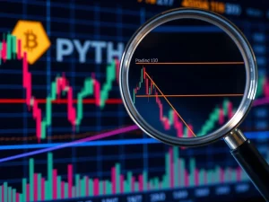 PYTH token price chart showing consolidation after a triangle breakout, highlighting crucial resistance and support levels for market analysis.