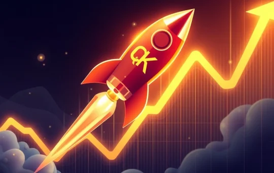 QKC token rocket soaring through financial charts showing explosive cryptocurrency surge