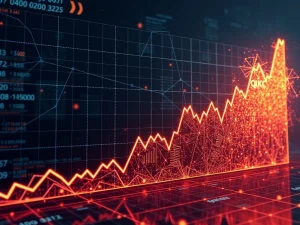 QKC surge graph showing massive price increase with blockchain technology backdrop