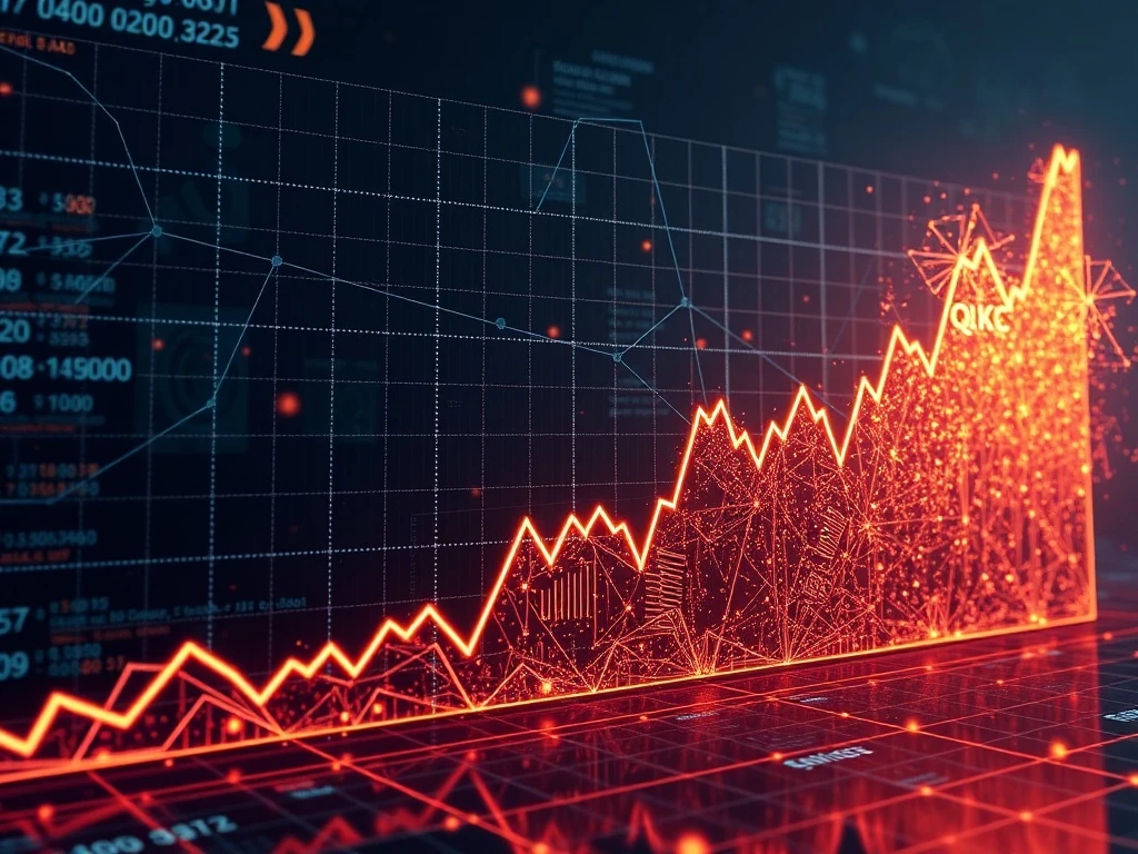 QKC surge graph showing massive price increase with blockchain technology backdrop