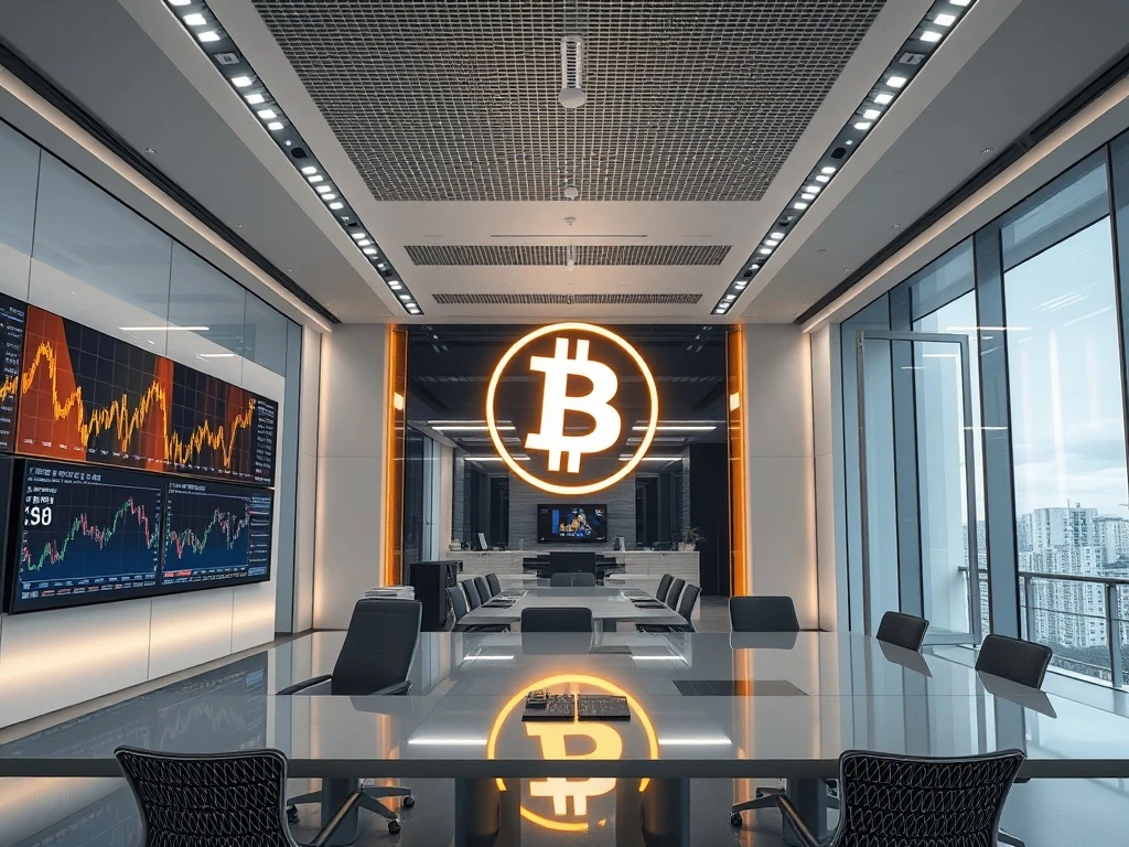 A Japanese AI firm's building facade with a large Bitcoin logo, symbolizing their historic $356M corporate Bitcoin investment.