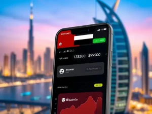 RAKBANK's dirham-based crypto trading app interface with AED transactions