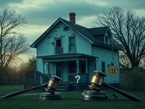 An illustration showing the legal challenges and alleged fraud faced by RealT in tokenized Detroit homes, highlighting RWA market integrity concerns.