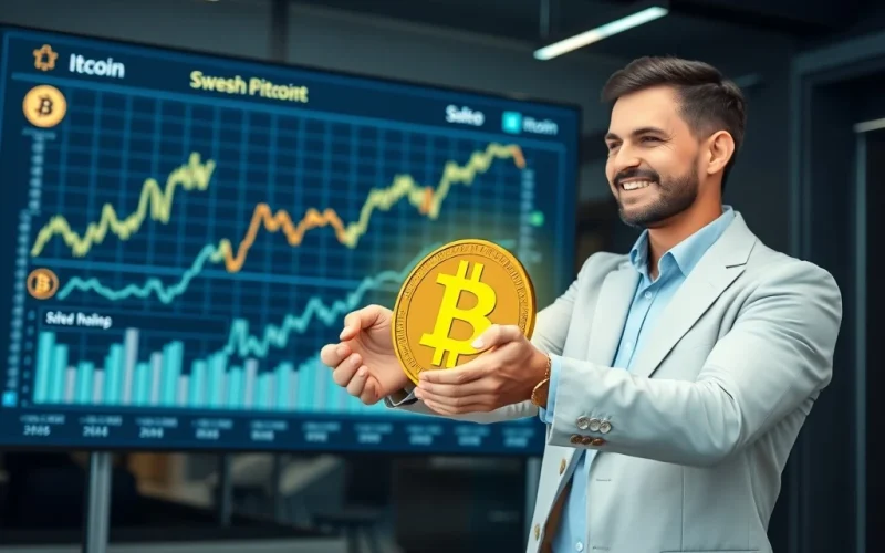A business executive oversees a digital chart showing a significant Bitcoin allocation, representing Refine Group AB's strategic corporate crypto adoption.