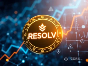 RESOLV cryptocurrency surging on blockchain network with partnership icons