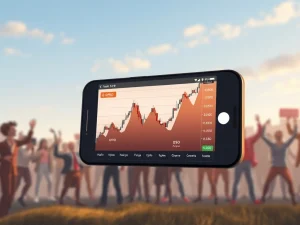 Illustrates retail traders reigniting the short squeeze strategy, showing a phone with surging stock charts for GoPro and Krispy Kreme.