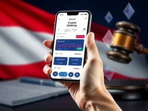 Revolut's mobile app screen displaying **crypto staking** options, symbolizing its return to Hungary amidst new regulations.