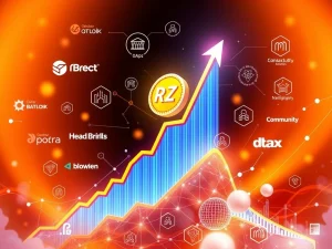 A digital chart showing the REZ crypto price soaring, illustrating its incredible surge driven by strategic partnerships and ecosystem growth.
