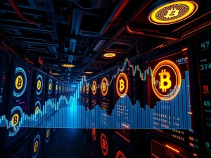 Riot Platforms Bitcoin mining facility with stock performance charts