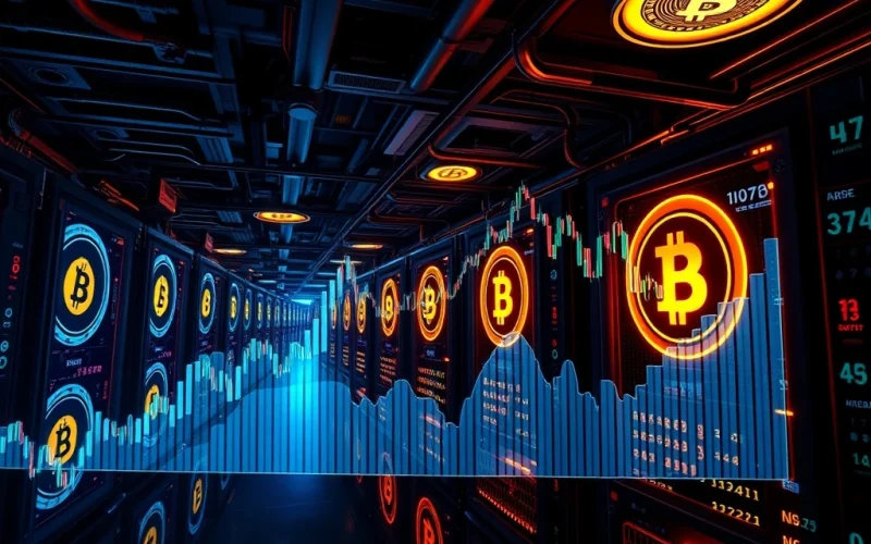 Riot Platforms Bitcoin mining facility with stock performance charts