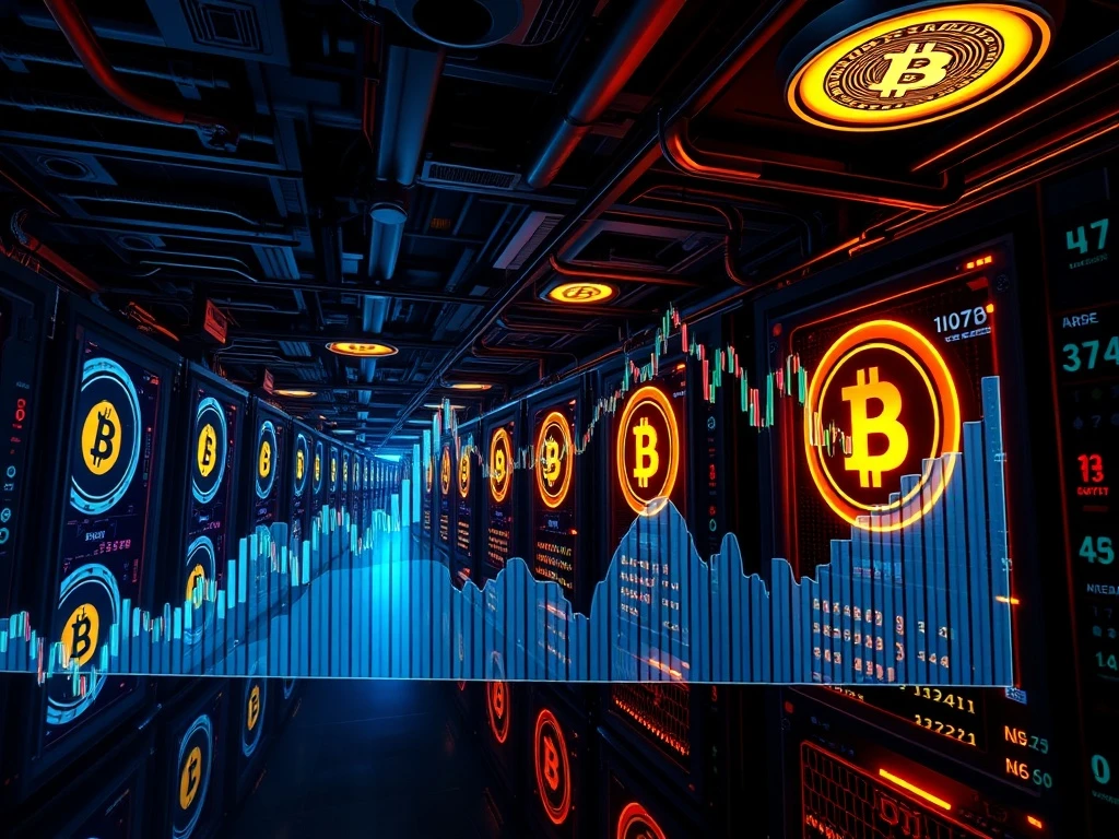 Riot Platforms Bitcoin mining facility with stock performance charts
