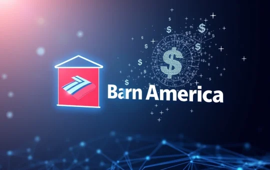 Bank of America and Ripple logos with digital dollar symbols, representing a secure stablecoin integration.