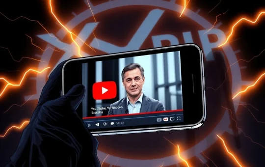A digital image warning XRP holders about deepfake scams on YouTube, emphasizing the need for crypto security vigilance.
