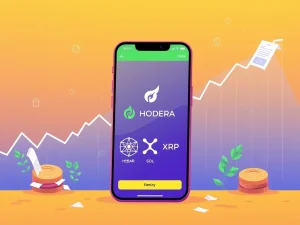 Robinhood Crypto app displaying HBAR, SOL, and XRP, representing its expanded altcoin offerings and strategic market moves.