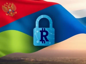 Visualizing Russia crypto controls with frozen accounts and the digital ruble's impact on P2P trading.