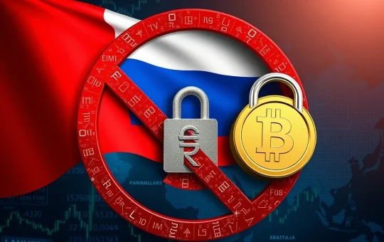 A symbolic representation of Russia's new crypto regulations, highlighting state control over digital assets and the Digital Ruble.