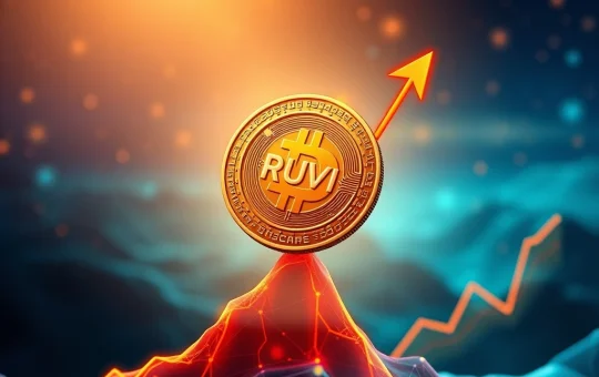 A visual representation of Ruvi AI's explosive crypto presale growth, showing charts, digital currency, and partnership success.