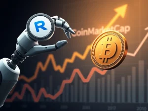 Ruvi AI coin symbol on a digital chart, challenging Dogecoin's prominence, illustrating a potential shift in crypto market leadership.