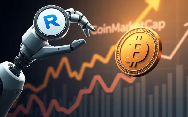 Ruvi AI coin symbol on a digital chart, challenging Dogecoin's prominence, illustrating a potential shift in crypto market leadership.