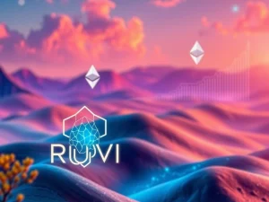 Visualizing RUVI AI's astounding CoinMarketCap partnership and its potential to unlock significant Ethereum investment returns, aiming for a $1 valuation.