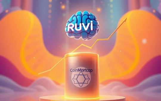 Ruvi AI's impressive growth, symbolizing its potential to surpass Solana due to a CoinMarketCap partnership.