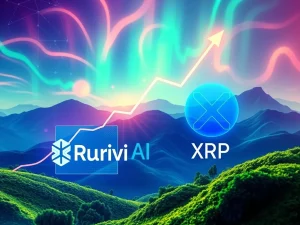 A dynamic chart illustrating Ruvi AI's explosive growth, clearly outperforming XRP, symbolizing significant crypto gains and a successful presale surge.