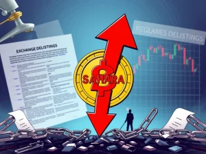 Chart showing a drastic SAHARA crypto price drop amidst exchange delistings and regulatory concerns for SAHARA crypto.