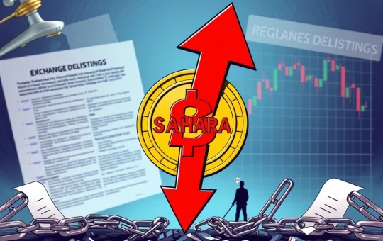Chart showing a drastic SAHARA crypto price drop amidst exchange delistings and regulatory concerns for SAHARA crypto.