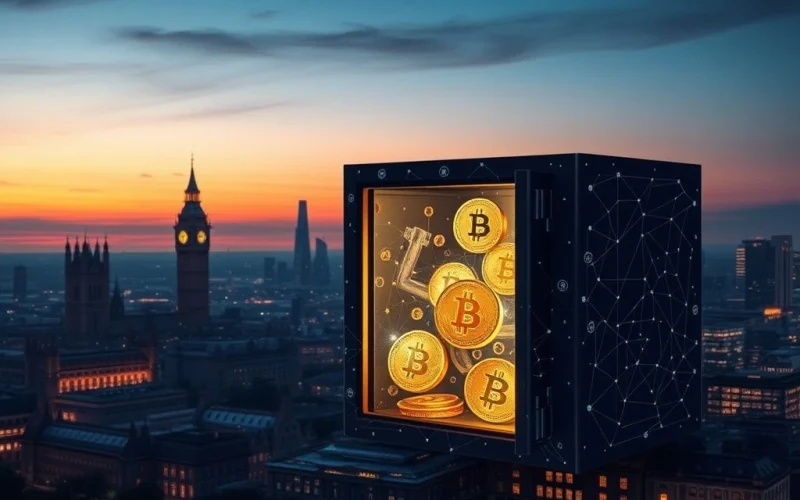 A digital representation of Satsuma Technology's groundbreaking £100M Bitcoin treasury, illustrating UK corporate Bitcoin adoption.