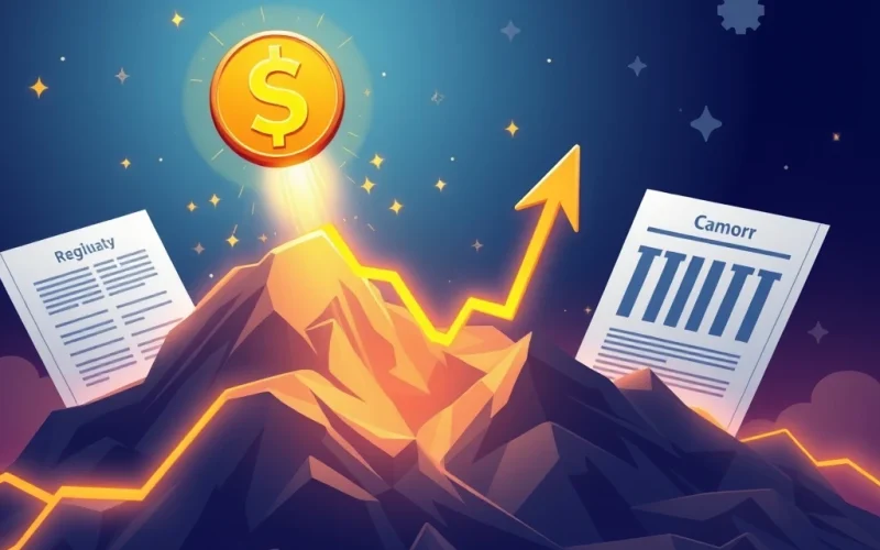 SC cryptocurrency rocket soaring amid regulatory documents and financial charts