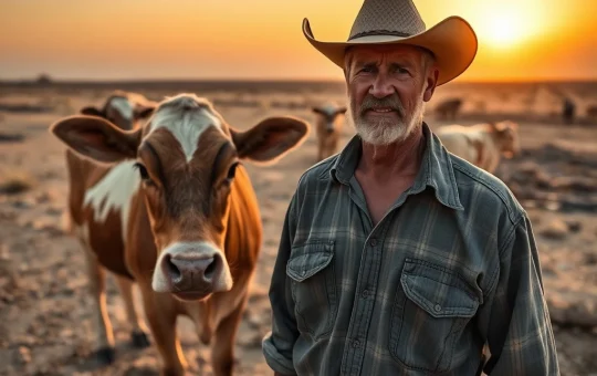 A concerned farmer tending to livestock affected by the New World Screwworm crisis, highlighting the urgent need for intervention.