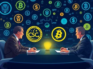 SEC and CFTC officials discussing crypto ETF futures rule in a regulatory meeting