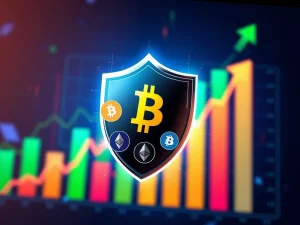 A digital shield protecting crypto assets, representing how secure crypto exchanges fortify defenses in a bullish market.