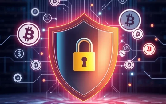 A digital shield protecting various cryptocurrency symbols, representing crucial self-custody crypto security and digital asset protection.