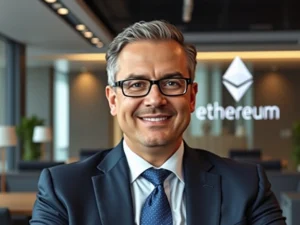 Joseph Chalom, former BlackRock executive, shaking hands with SharpLink leadership, symbolizing a new era for Ethereum News Today and DeFi strategies.