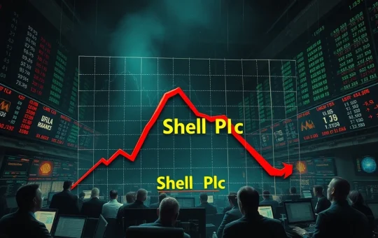 Shell stock market crash with a steep red downward arrow on a financial graph