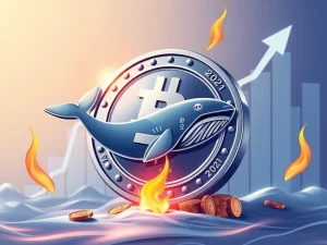 SHIB token with rising graph and whale activity symbolizing the 2021 surge