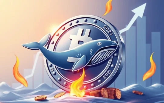 SHIB token with rising graph and whale activity symbolizing the 2021 surge