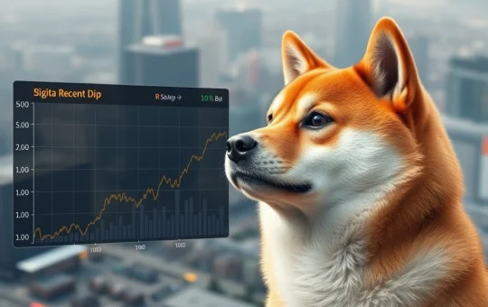 A Shiba Inu dog contemplating a crypto chart, illustrating the recent SHIB price drop and potential for recovery.