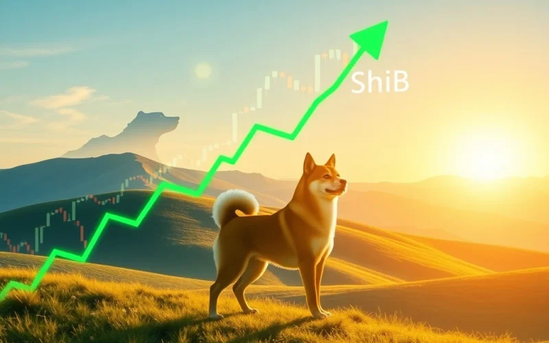 A chart depicting the upward trajectory of Shiba Inu (SHIB) price, symbolizing its potential for a 67% gain driven by recent liquidity and market analysis.