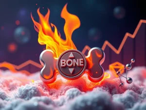 Shibarium BONE burn mechanism ignites, showing community vote success and a BONE price surge.
