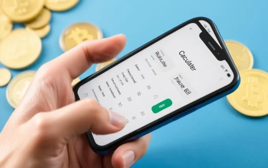 Smartphone displaying a reduced crypto tax bill with blockchain symbols