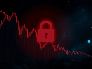 SLF Crypto price graph plummeting amidst regulatory symbols, illustrating severe volatility and the impact of scrutiny on the digital asset market.