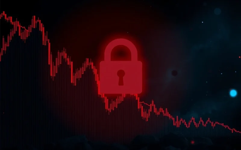 SLF Crypto price graph plummeting amidst regulatory symbols, illustrating severe volatility and the impact of scrutiny on the digital asset market.