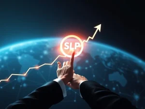 Visualizing SLP's astonishing surge driven by institutional adoption and ecosystem growth in the crypto market.