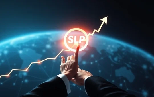 Visualizing SLP's astonishing surge driven by institutional adoption and ecosystem growth in the crypto market.