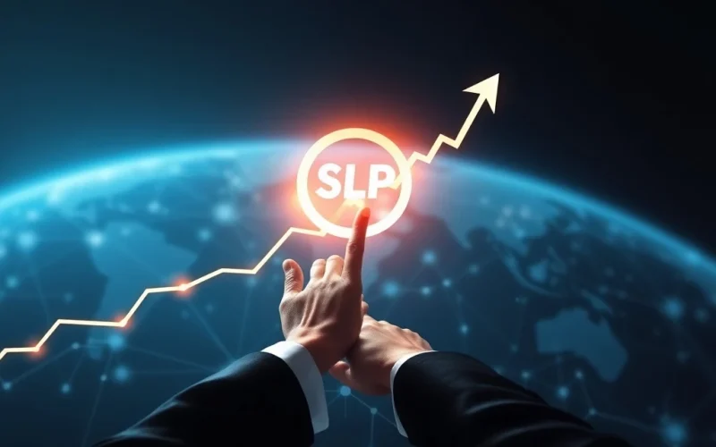 Visualizing SLP's astonishing surge driven by institutional adoption and ecosystem growth in the crypto market.