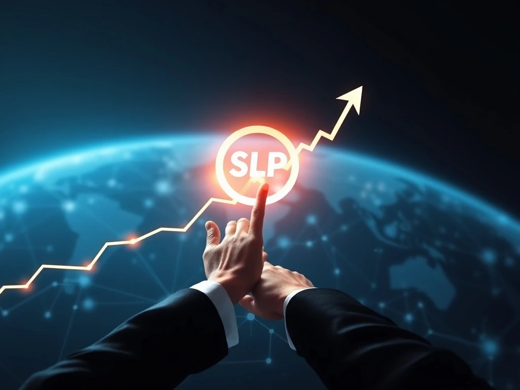 Visualizing SLP's astonishing surge driven by institutional adoption and ecosystem growth in the crypto market.