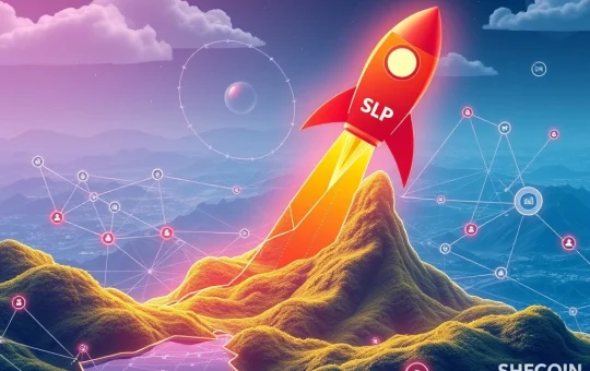 SLP cryptocurrency's explosive 6070% growth visualized with blockchain elements
