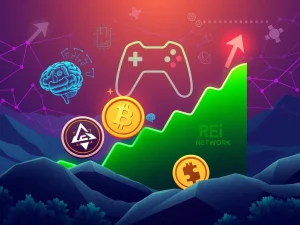 Dynamic charts showing an altcoin surge, highlighting Solana-based projects and the impact of AI partnerships and memecoin hype on the crypto market.